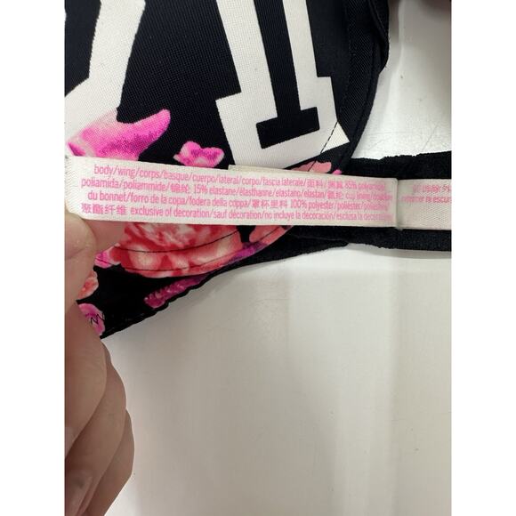 PINK Womens Bra 34B Black Floral Logo Wear Everywhere T-Shirt Lightly Lined - Picture 5 of 10